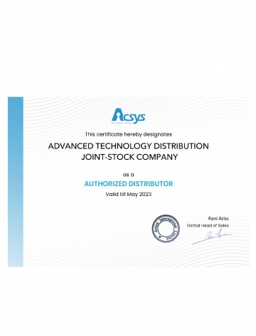 Acsys Distributor Certificate